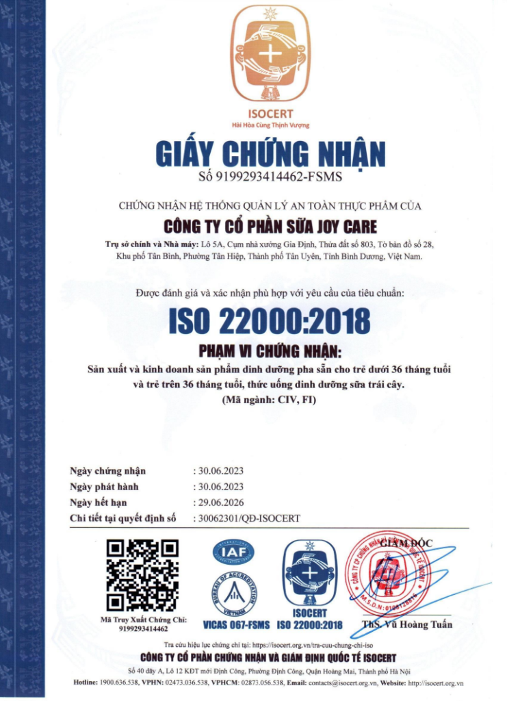GCN ISO Nhà Máy Sản Xuất Sữa Bột Pha Sẵn